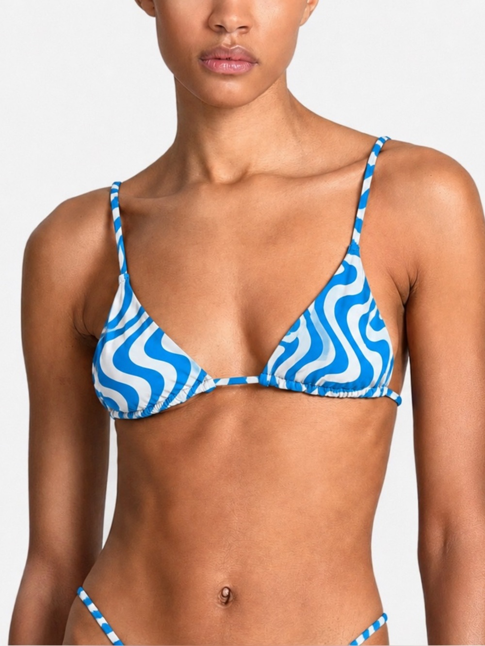 AEXAE Gathered Triangle String Bikini Top Blue NWT Size Small